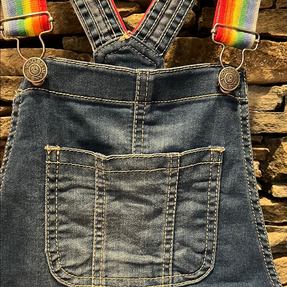Kids Denim Overalls with Rainbow Straps- like new!!! - Picture 2 of 13